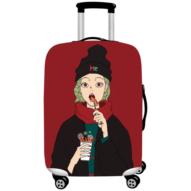 Эластичный чехол для чемодана с героями мультфильмов, защитная крышка, 18-32 дюйма, чемодан на колесиках, пылезащитный чехол, аксессуары для путешествий - Цвет: Girl eating snacks