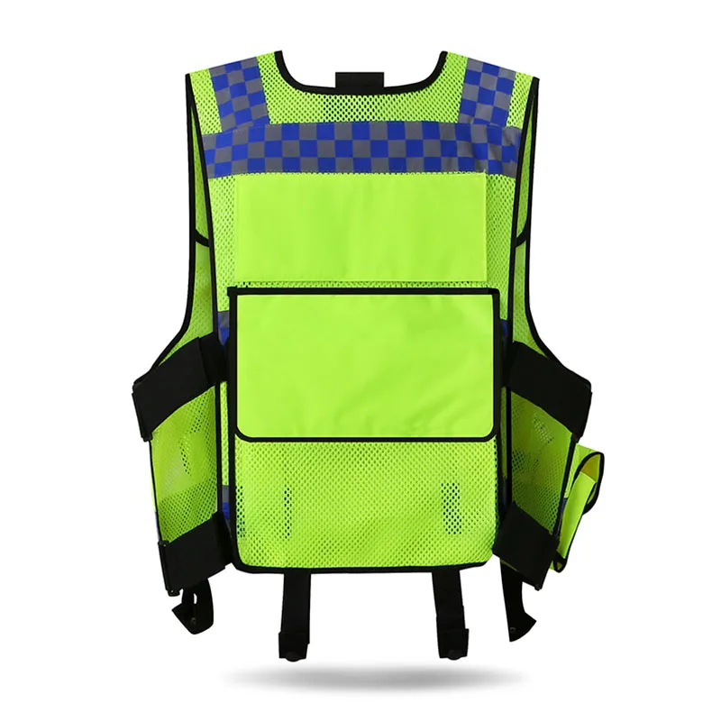 Reflective vest multi-pockets construction workwear safety protection vest traffic road fluorescent clothes outdoor work jacket  (3)
