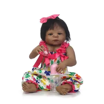 

22"Full Silicone Vinyl Black Skin Bebe Reborn Baby Girl Princess Dolls Lifelike Newborn Babies Alive Doll for Child Bath Shower
