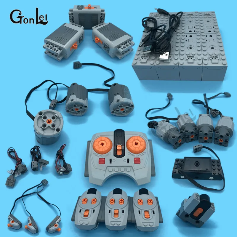 NEW Motors Train Technic Series Power Motor Rechargeable Battery Box IR Remote Receiver LED Light Building Blocks Bricks leGOING