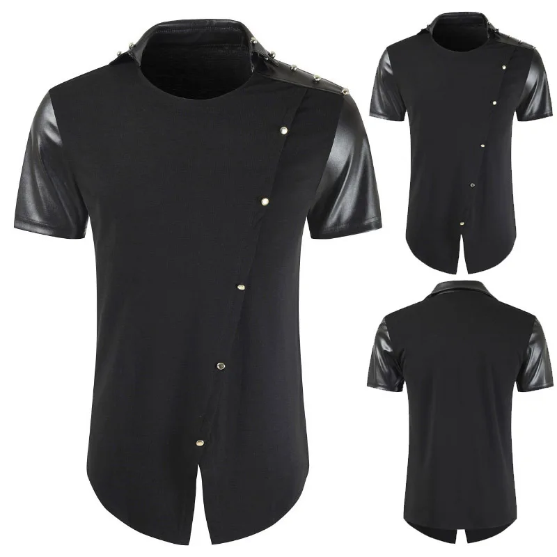 Men's Short Sleeve Shirt New Design Patchwork Black Fashion Shirts | Мужская одежда