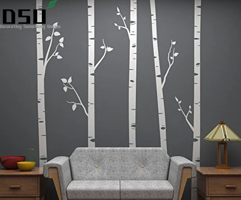preço 244 cm de altura 5 Árvores de Vidoeiro Com Ramos Tamanho Enorme Parede adesivos para Quarto de Crianças Decalques Da Parede Do Berçário Personalizar a Cor 641 papel de parede