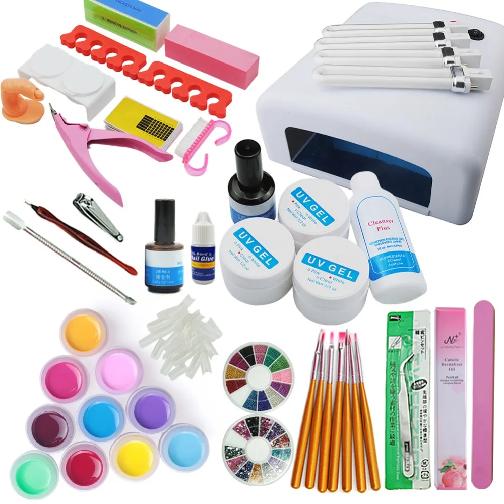

36W UV Gel Nail Polish Set UV Dryer 6 Gel Nail Polish Manicure Pedicure Set Kit Gel False Tips Varnish Salon Tools Kit