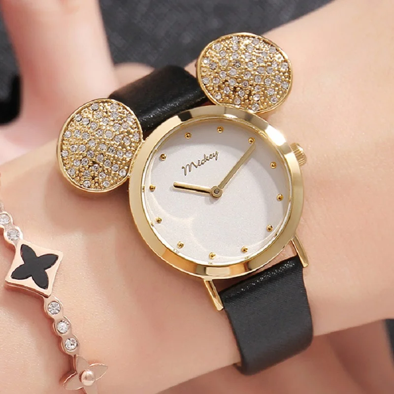 Новинка 2018 женские часы Disney золотые с Микки Маусом модные повседневные стразы