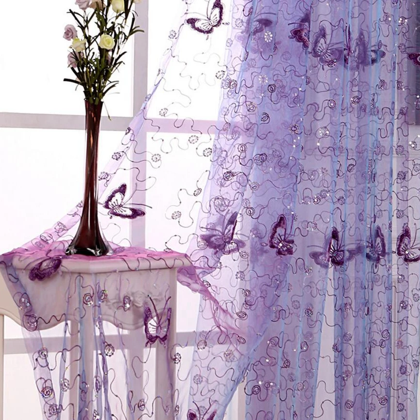 Buy Pink Curtains butterfly decor Purple Embroidered Curtains Screening