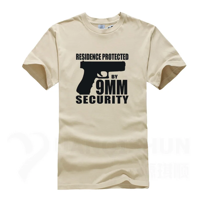 Фирменная футболка, забавная Мужская футболка, футболка с изображением пистолета, защищенная от 9 мм, футболка с принтом в виде букв, 16 цветов, XS-3XL, топы, футболки - Цвет: Sand color