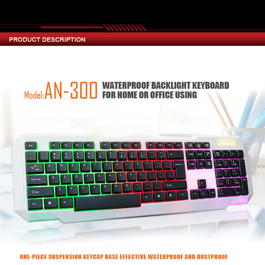

VOBERRY Wired Usb Keyboard Tri-Color Led Illuminated Backlight 104 Keys Gamer Waterproof Dustproof Ergonomic Keyboard For Gaming