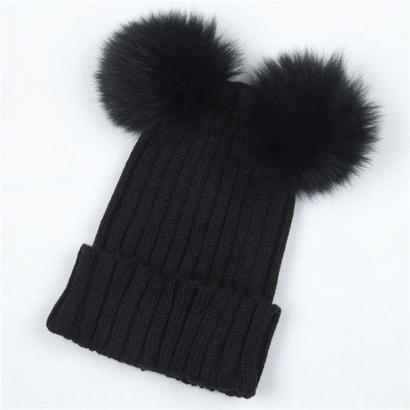 Шапка женская зимняя вязаная с двумя помпонами|fur pompom hat|pom pom beaniespompom hat |