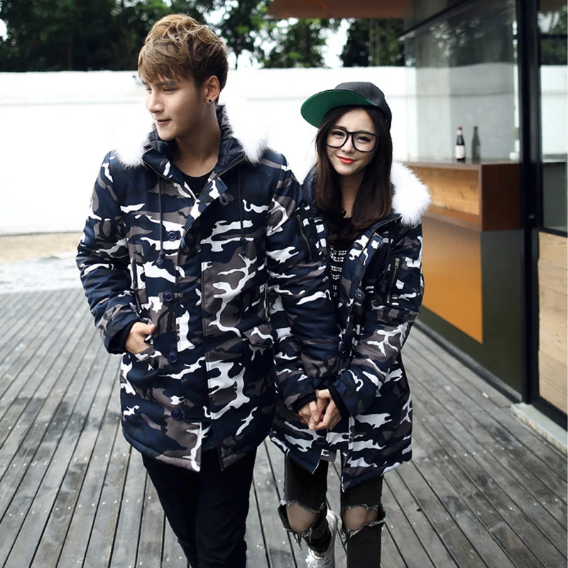 Hooded fur Winter Jacket Men Couple Warm Thicken Camouflage Coat Men Fashion Long Parka Men Military Padded Jacket Men Tide