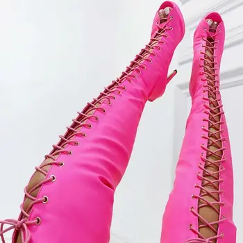 

Summer New Fashion Lace-up High Heel Boots Sexy Open Toe Cutouts Over the knee Boots Woman Thigh high Boots 2019 gladiator boots