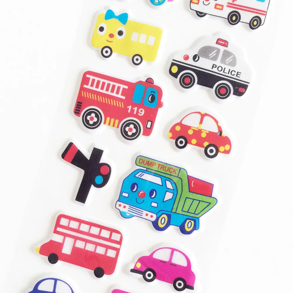 6Pcs New Mixed Cartoon Bubble Stickers Transport Cars Children Kids Girls&Boys Cartoon Stickers Decoration Christmas Gift