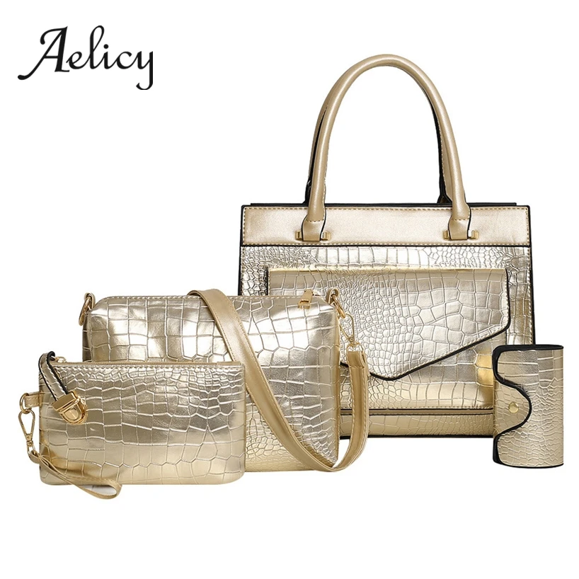 Aelicy 4 шт. Женские однотонные сумки с узором роскошная женская кожаная сумка тоут +
