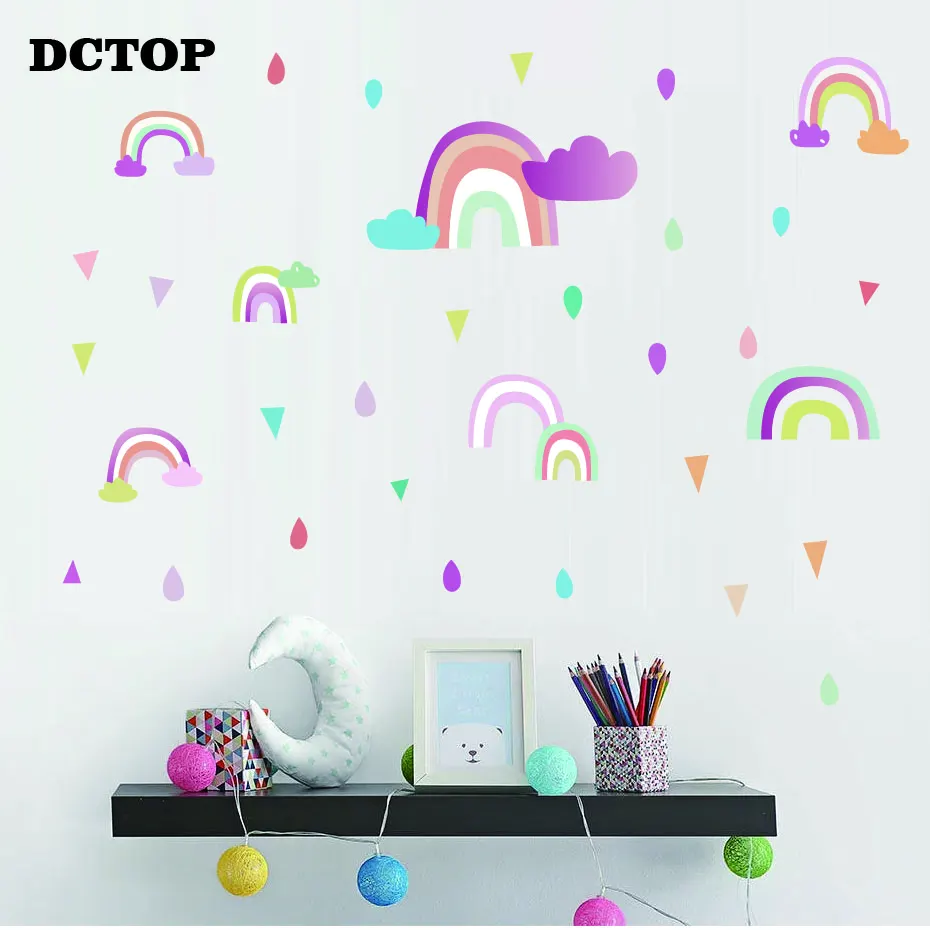 Small Cute Rainbow With Cloud Raindrop Wall stickers Room Decor DIY Vinyls Decals Children Kids Living Room Bedroom Home Mural (4)