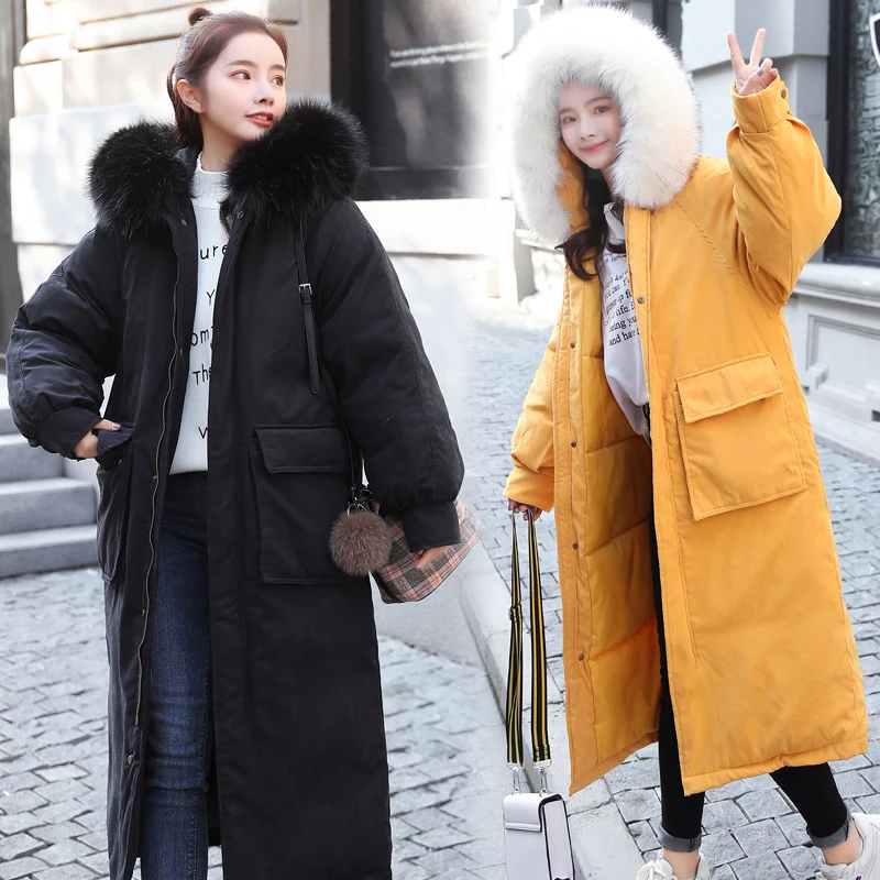 AYUNSUE Parkas Mujer Long Winter Jacket Women Coat Korean Parka Fur Collar Large Size warm padded womens jackets KJ2471