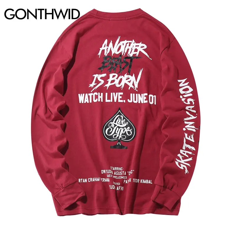 

GONTHWID Hip Hop Printed Long Sleeve T-Shirts Mens 2019 Autumn Casual Tops Tee Fashion Skateboards Streetwear Tshirt High Street