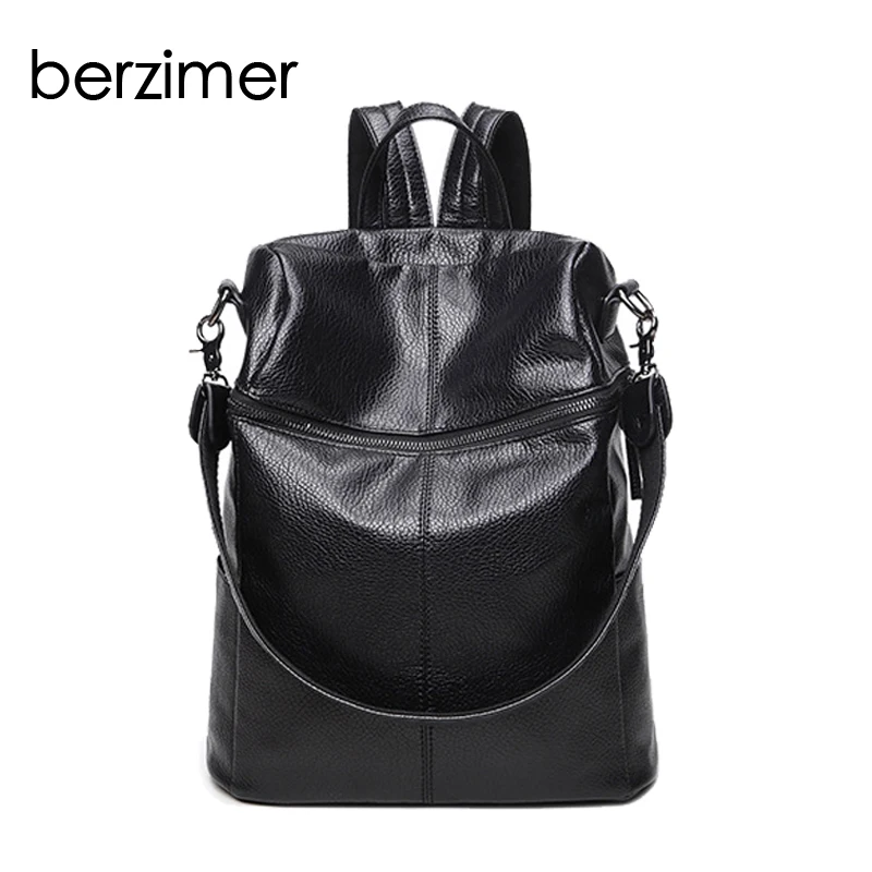 BERZIMER New Stylish Women Backpacks Fashion Women Bags Nice Black Soft Leather Large Capacity ...