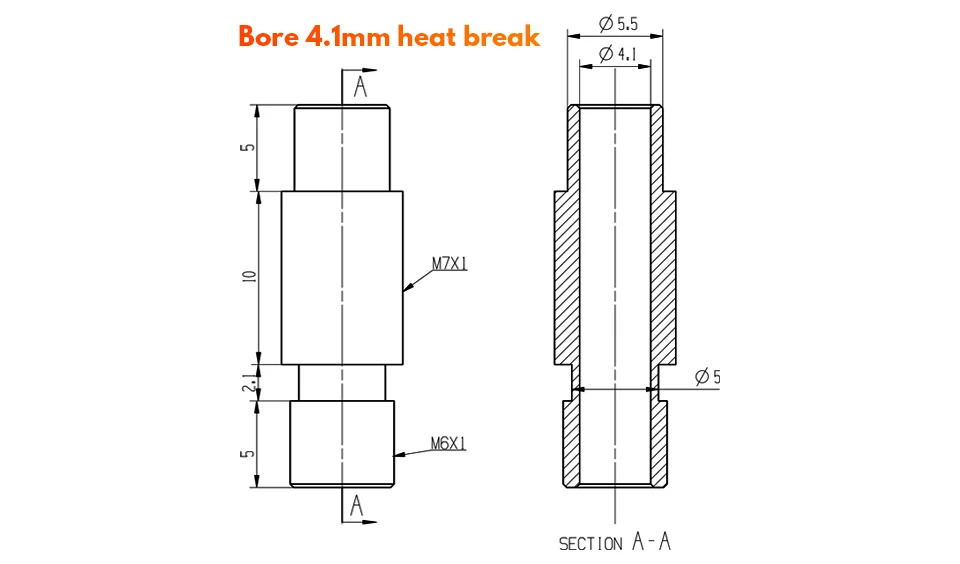 1PC high quality Heatbreak heat break for V6 HOTEND Vocano heater block 1.75MM Filament Remote Feeding 3D printer accessories printhead for printer