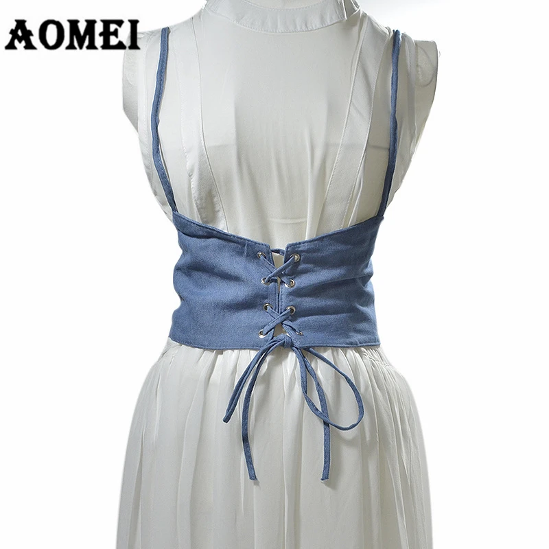 Las cinturones tela con cordón para vestidos de la correa de de señoras occidental tendencia diseño azul Denim Lolita dulce niña cinturón|Women's Belts| - AliExpress