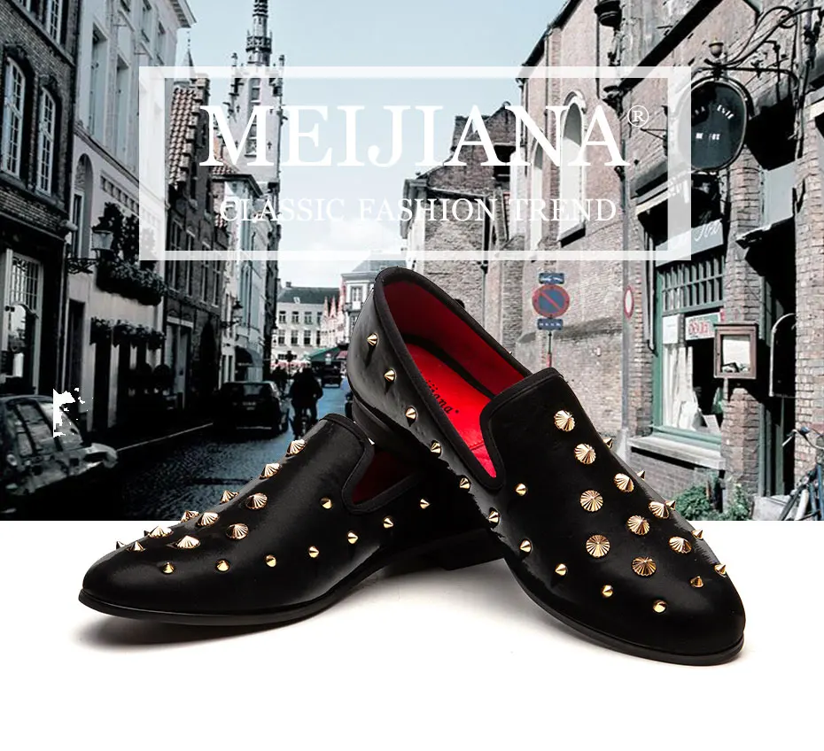 MEIJIANA Fashion Luxury Brand Black Men Shoes Metal Rivet Men's Loafers Dinner Shoes Driving Travel Casual Shoes New