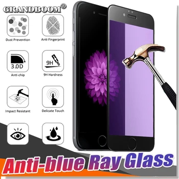 

100pcs 3D Anti Blue Ray Protect Eyes Carbon Fiber Tempered Glass For iPhone 11 Pro Max XS XR X 8 7 6 6S Plus 9H Curved Glossy Guard Screen Film