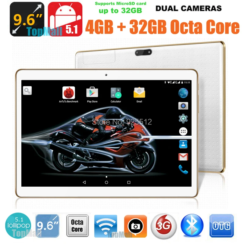 2016 New 9.6 inch 3G 4G Lte Tablet PC Octa Core 4G RAM 32GB ROM Dual SIM Cards 5.0M Camera 1280*800 IPS Tablets 10 10.1 + Gifts