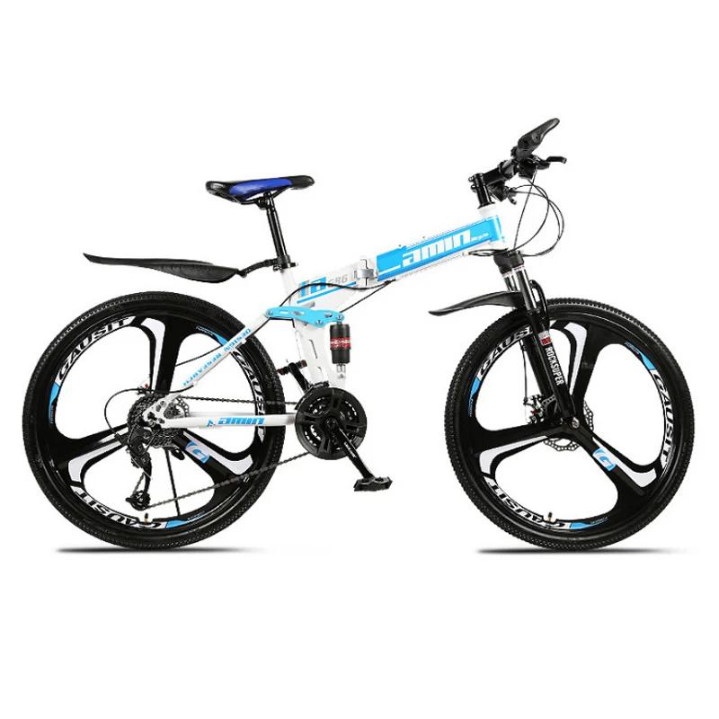 24 26 дюймов складной горный велосипед 21 скорость двойного демпфирования 6 ножей колеса и 3 ножа колеса велосипед двойные дисковые тормоза горный велосипед - Цвет: white and blue S