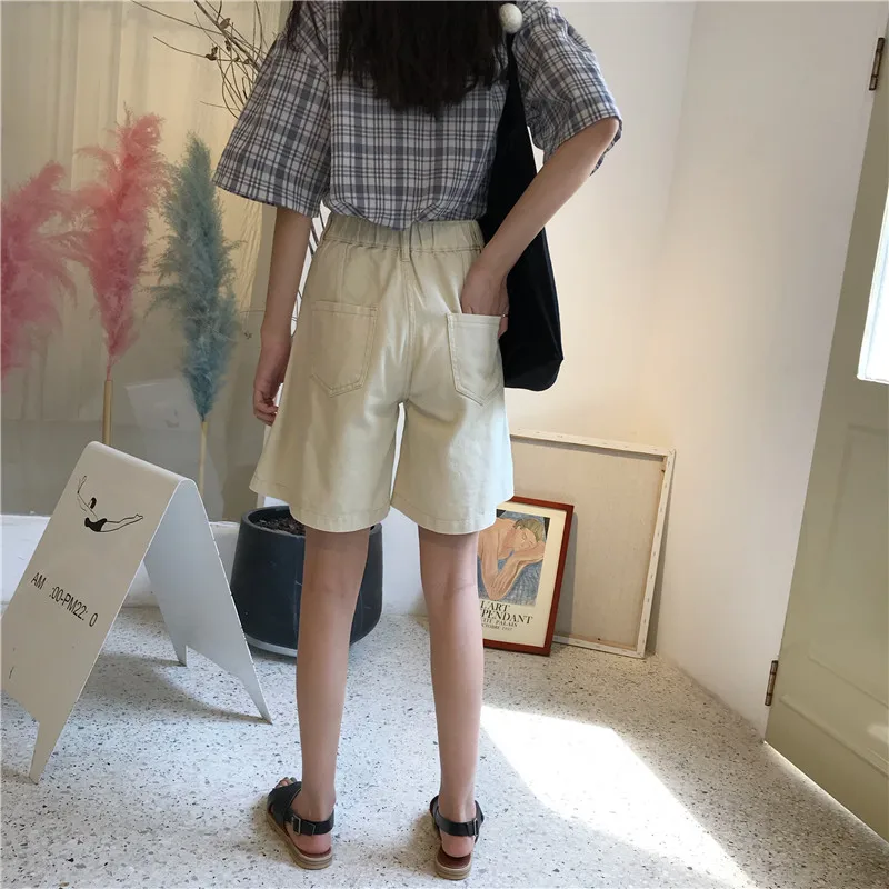 Корейские повседневные женские свободные прямые однотонные по колено с высокой талией больших размеров короткие мужские Модные Винтажные широкие брюки