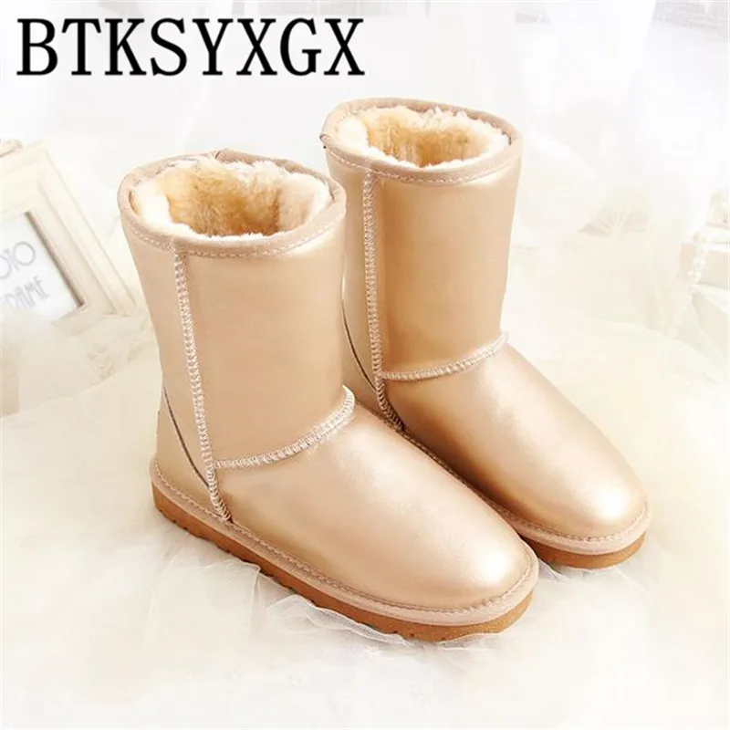 

BTKSYXGS High Quality Women's snow boots leather 2017 new winter fashion thickening warm Waterproof cowhide Women boots shoes