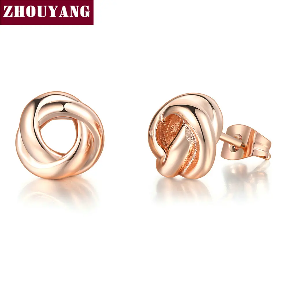 

ZHOUYANG Top Quality ZYE427 Concise Rose Gold Color Stud Earrings Jewelry Austrian Crystal Wholesale