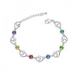 

2017 New Fashion Crystal Rhinestone Hollow Out Double Heart Chain Bracelets Quality multicolor Bangles Gift For the Gril E04