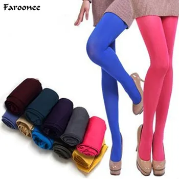 

Hot Classic Sexy Women 120D Opaque Footed Tights Pantyhose Candy Color Thick Tights Stockings Women Fashion Autumn Tights