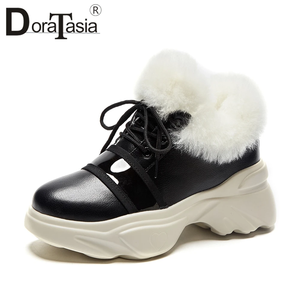

DORATASIA 2019 Spring Brand Big Size 35-42 Women Sneakers Genuine Leather Flat Platform Thin Fur Dad Shoes Casual Shoes
