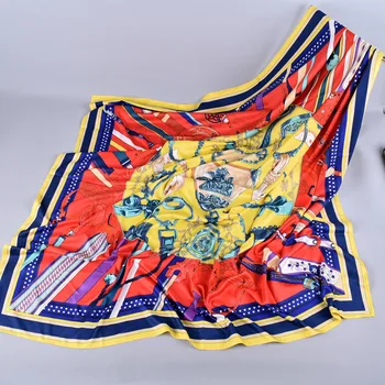 

2019 Spring Autumn Women Luxury Silk Scarf Abstract Tree Printing Silk Scarves and Shawls New Big Size Foulard Hijab 130*130cm