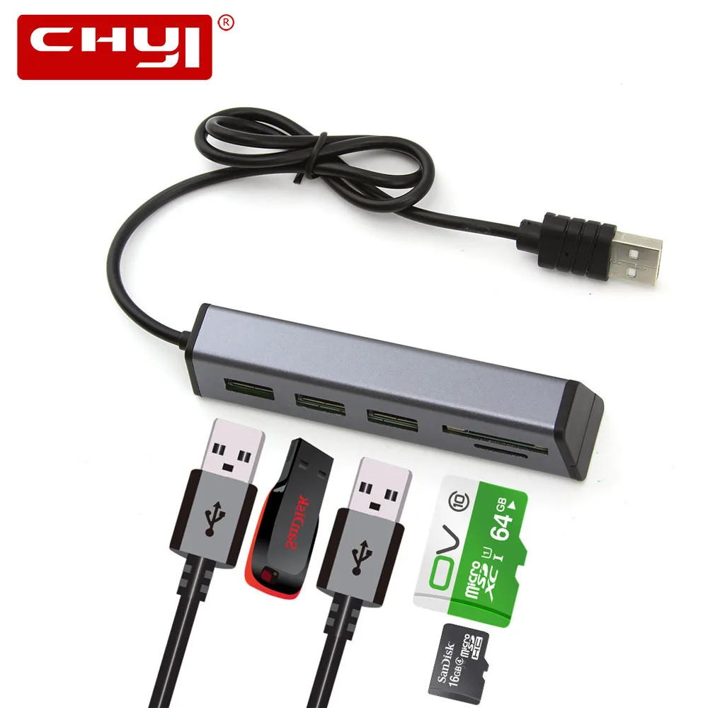 

CHYI 5 In 1 USB Hub Multifunction USB 2.0 HUB 3 Port Extender Adapter With Micro SD/CF Card Reader For Computer PC Accessories