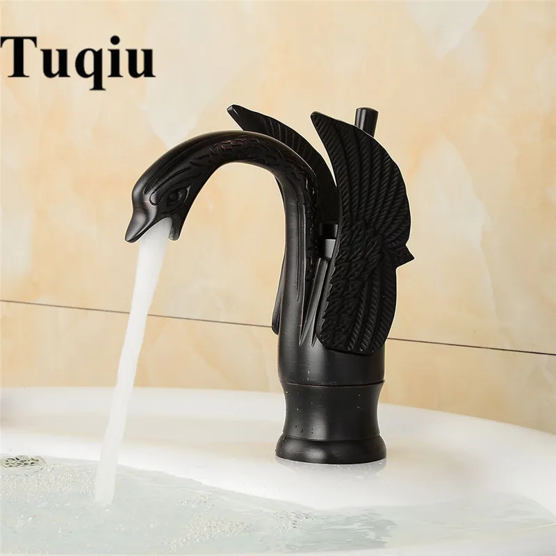 

Swan Faucet Black Oil Wash Basin Faucet Hotel Luxury Copper Sink Mixer Taps hot and cold Taps Lavatory Mixer Tap