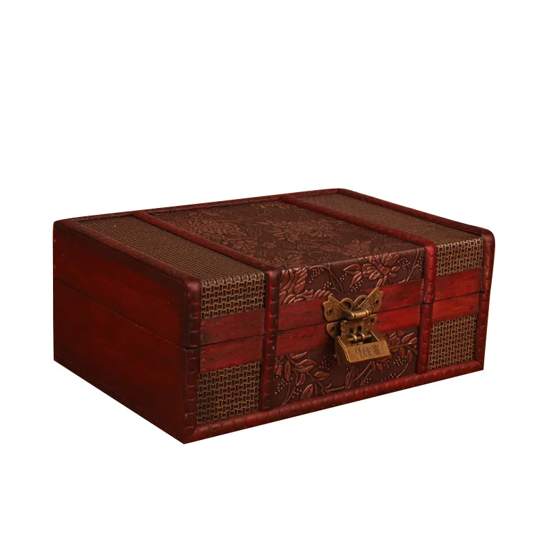 European Vintage Wooden Lockable Storage Box - Rectangle Desktop Jewelry Organizer image 5