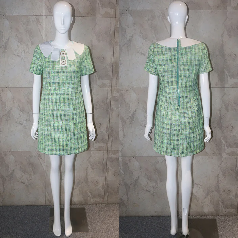 

New arrival women's spring autumn tweed dress Chic women elgant plaid dress A508