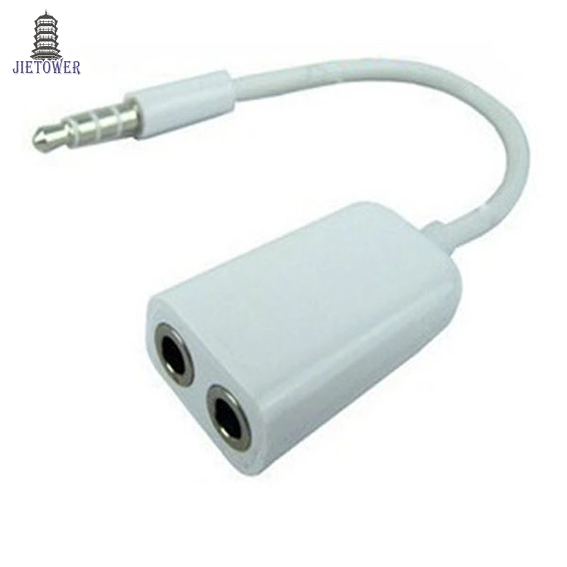 300pcs Y Splitter Headphones jack 3 5 mm Stereo Audio 1to2 2 Female 2 in 1 Male Cable Adapter microphone plug for Earphone white