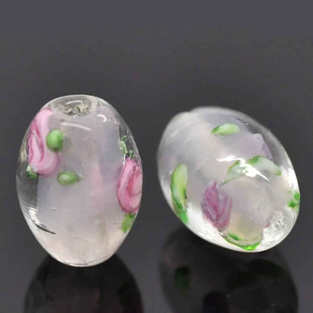 

DoreenBeads Glass Beads Barrel Lightpink Flower Pattern Dyed About 14mm(4/8")x 10mm(3/8"),Hole:Approx 1.6mm,2 PCs