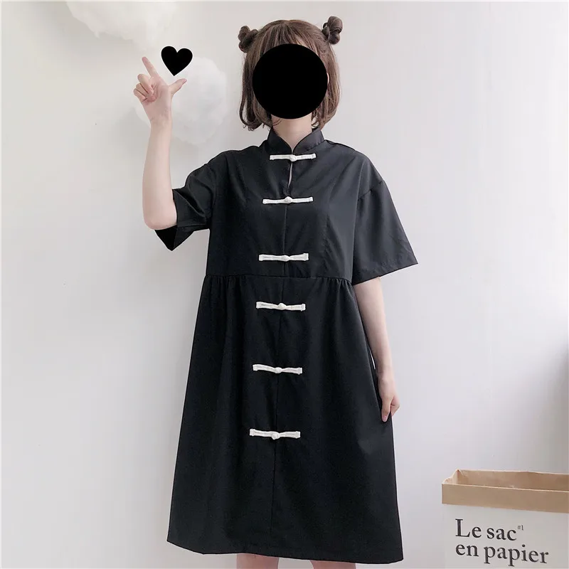 

2019 Summer New Sweet Chinese Style Fresh Loose Cute Short Sleeve Dress Casual Student Campus Dress