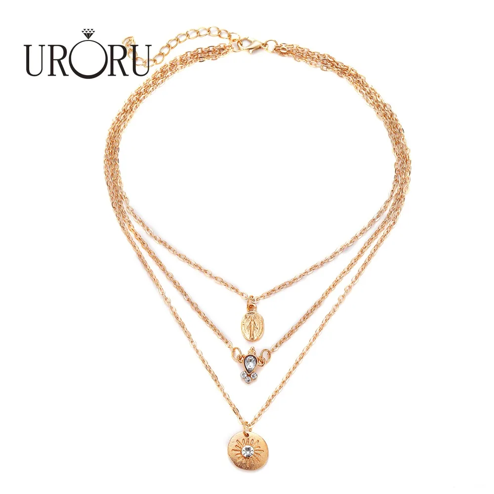 

URORU Retro Style Geometric Round Necklace Women Simple Solid Jesus Sun Pendants Necklace For Female Trendy Jewelry Accessories