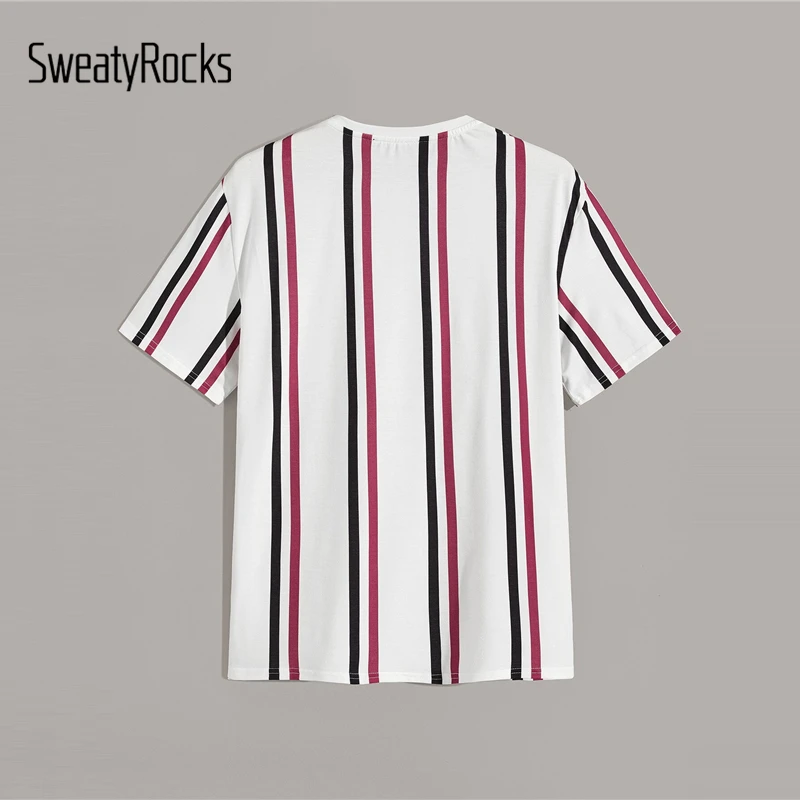 SweatyRocks, мужская полосатая футболка с коротким рукавом, уличная одежда, мужские футболки, мода, летние повседневные мужские футболки и топы