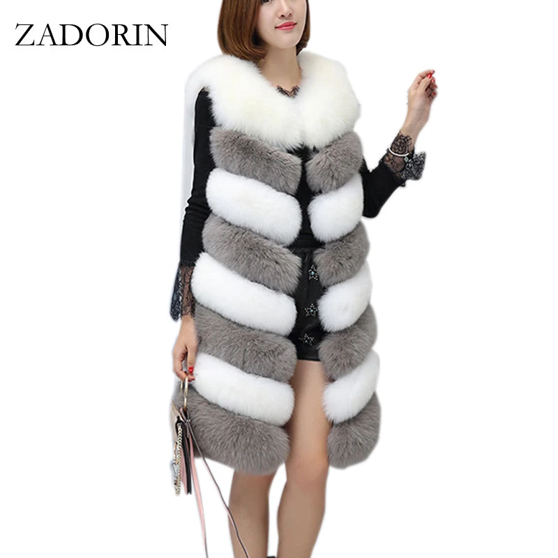 ZADORIN 2018 New Arrival Colored Long Faux Fur Vest Women Faux Fur Sleeveless Jacket Fake Fur Coats Fur Gilet fourrure Plus Size