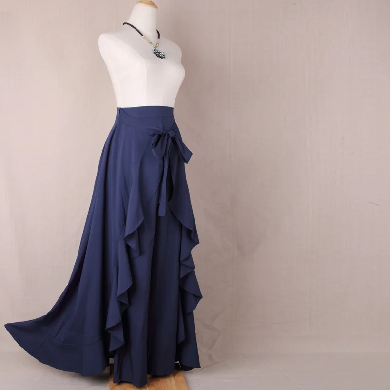 Женские юбки с высокой талией в пол асимметричные кюлоты оборками и большим