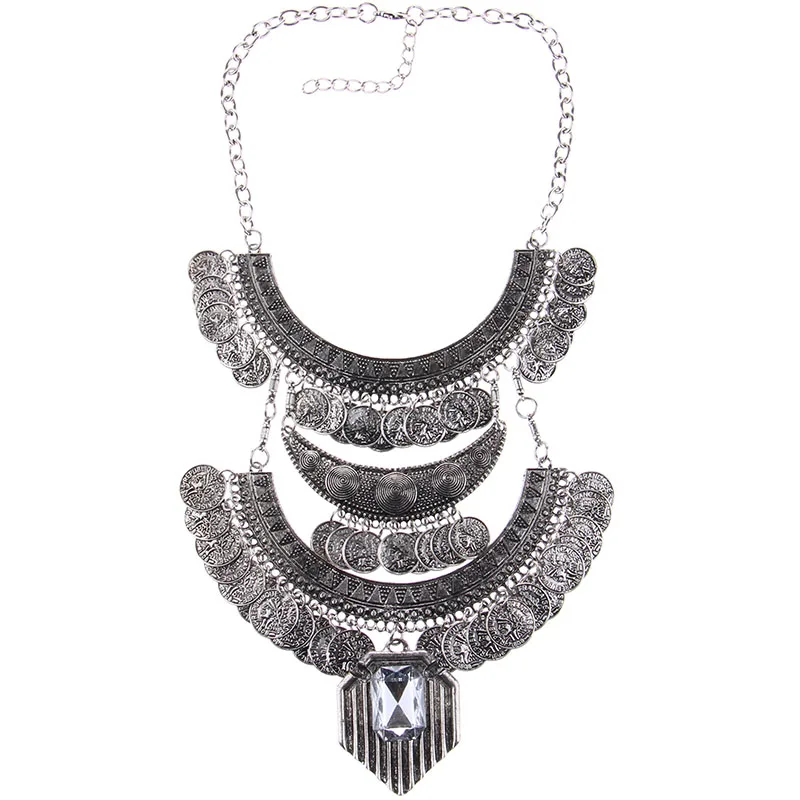 Bohemian Fashion Crystal Long Coin Necklace For Women High Quality Punk Statement Necklace Choker Women Necklaces& Pendants