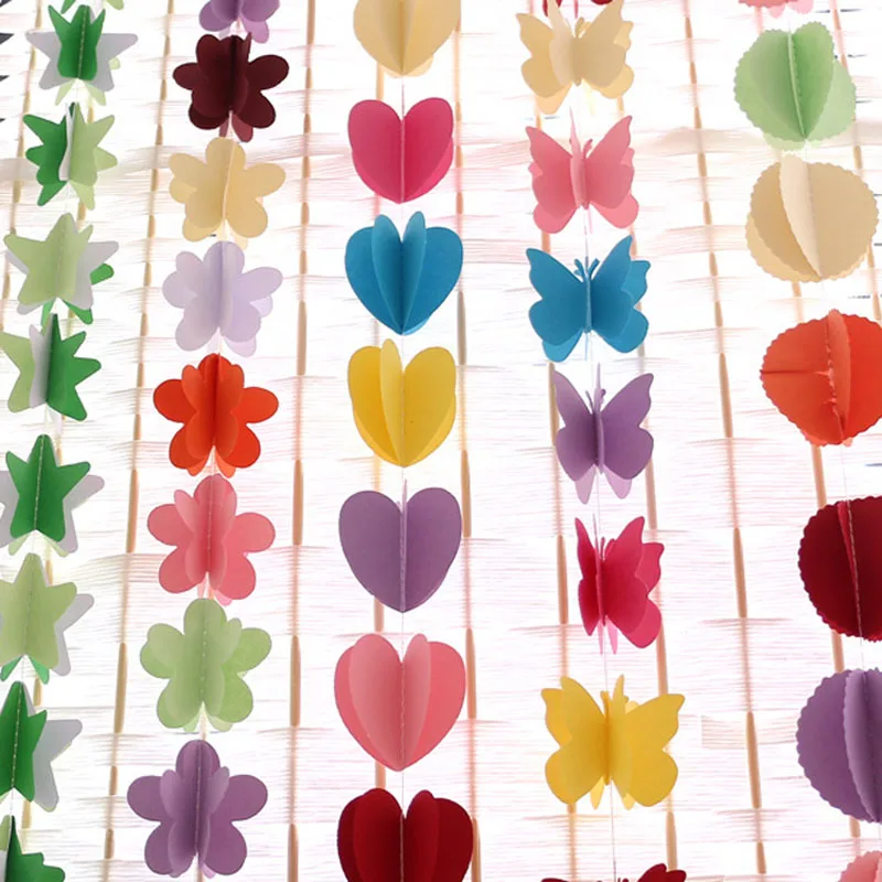 

3m 5 Kinds Shape Rainbow Color Hanging Paper Garlands Flora String Wedding Party Birthday Baby Decoration Room Door Curtain