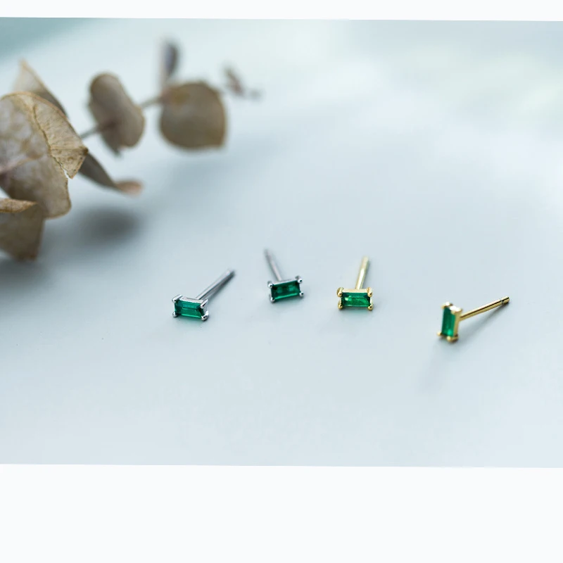 INZATT Minimalist Stud Earrings For Women party Geometric Square Green Zircon Gold Color 925 Sterling Silver Fine Jewelry