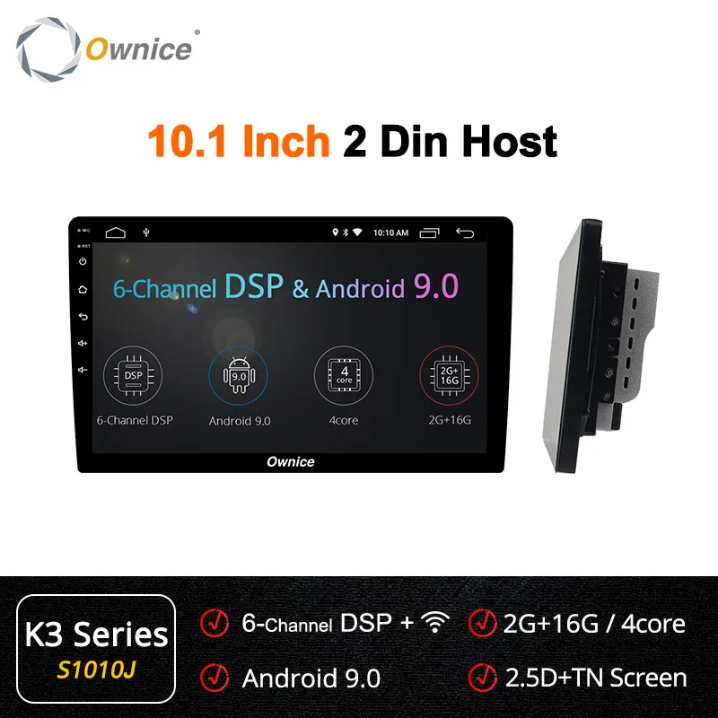 Ownice K3 Android 9,0 2 Din Автомобильный Радио универсальный DVD gps навигатор плеер 10," /9" HD экран Поддержка DSP DVR TPMS DAB+ 4G LTE - Цвет: 10.1 Inch 2 Din Host