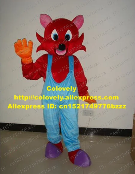 Lively Red Fox Mascot Costume Mascotte Lowrie Vixen Adult With Pink Ears Bushy Beard Big Blue Black Eyes No.2258 Free Shipping |