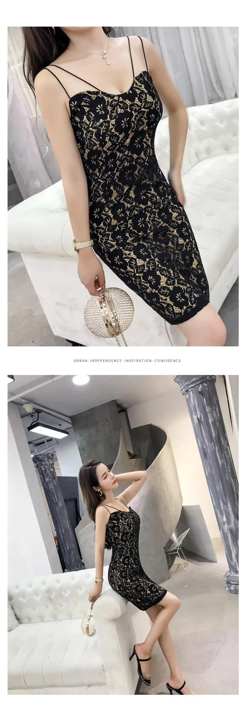 2018 Summer Backless V Neck Sling Lace Dress Sexy Hollow Out Split Midi Women Dress Party Dresses Free Shipping
